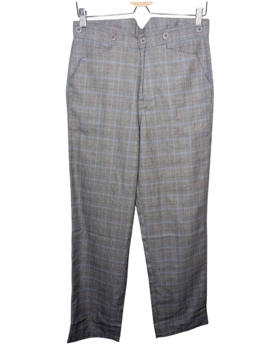 The Pirate Dressing Plaid Gray Blue Cotton Cinch Back Dress Pants Small